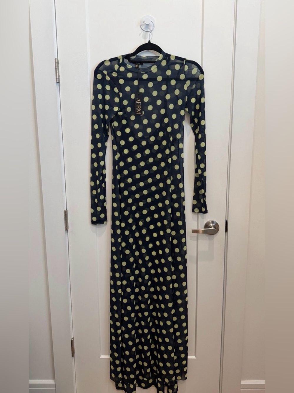 AFRM navy dot dress